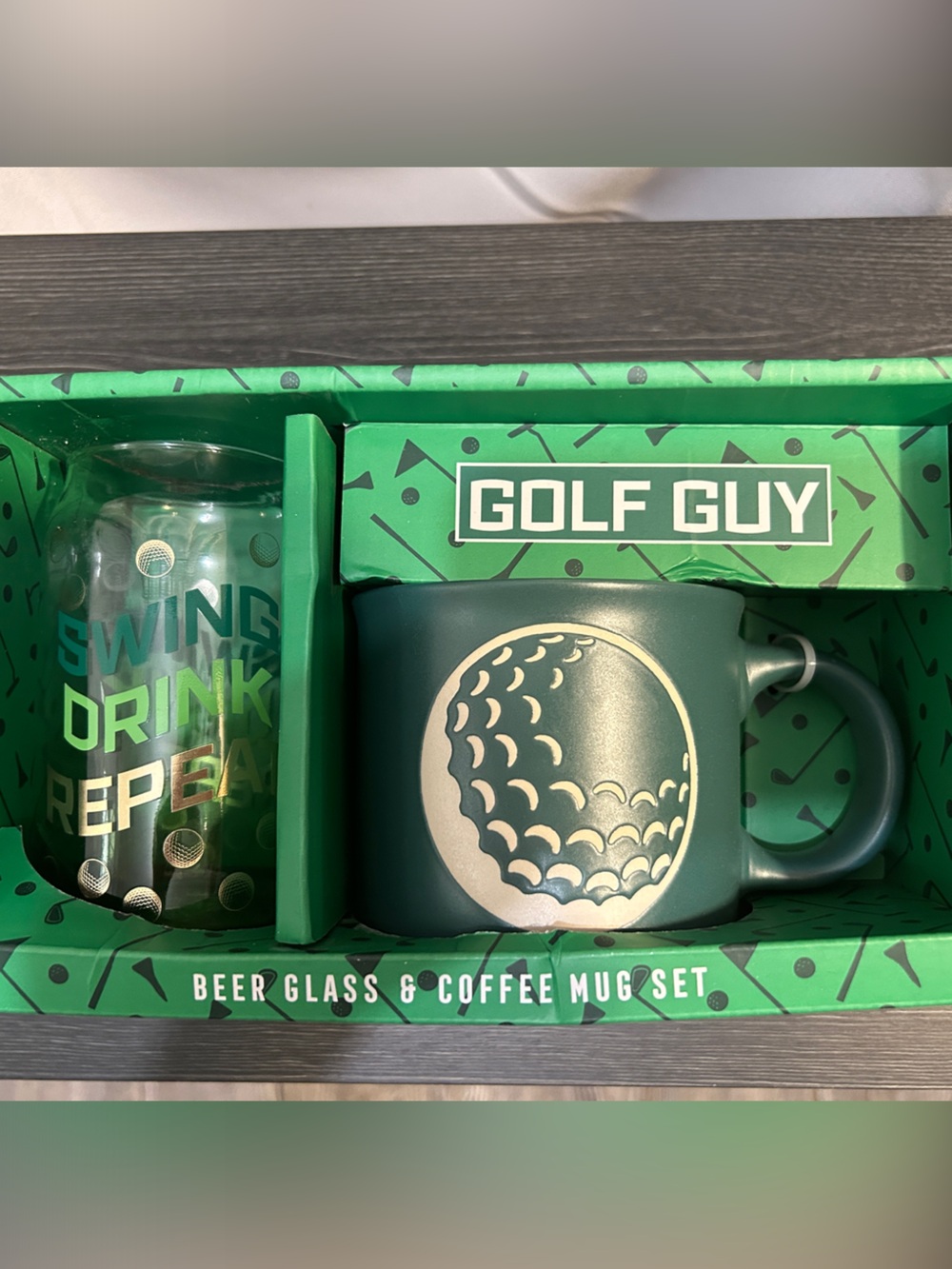 NIB Sheffield Home Golf Guy Coffee Mug & Beer Glass Set - Green